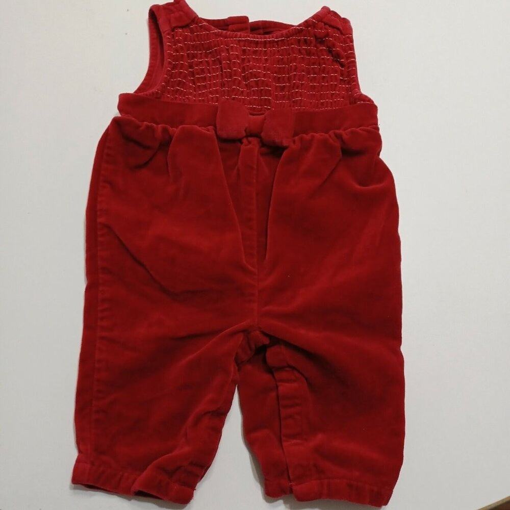 Crazy 8 Baby Girls Sleeveless Bow Romper Red Velvet Smocked Christmas 3-6 M